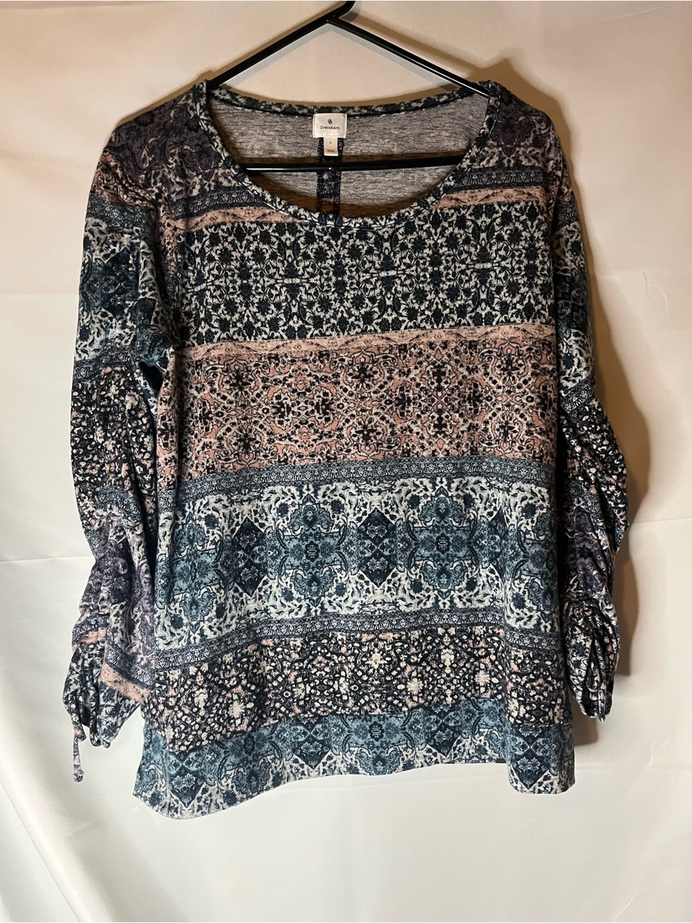 dressbarn Blue, Pink and White Printed Long-Sleeve Blouse